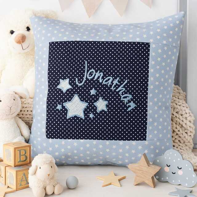 Embroidered Pillow Stars + Name //Light Blue - Navy// 40x40 Pillowcase Gift Cuddly Pillow Snuggle Personalized - image 1