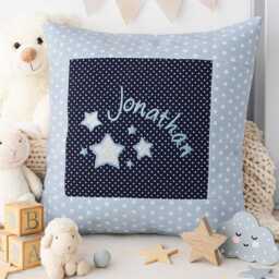 Embroidered Pillow Stars + Name //Light Blue - Navy// 40x40 Pillowcase Gift Cuddly Pillow Snuggle Personalized - thumbnail 1