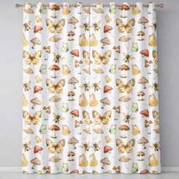 Vintage Butterfly Bees Mushrooms Illustration Soft Pink Background Seamless Readymade Eyelet Ring Top Thermal 100% Blackout Curtains - thumbnail 2