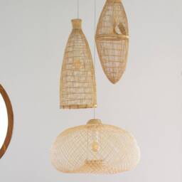 Bamboo Chandelier Pendant Cluster Light Woven Basket Lighting Lamp Lampshades - thumbnail 2