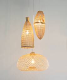 Bamboo Chandelier Pendant Cluster Light Woven Basket Lighting Lamp Lampshades - thumbnail 1
