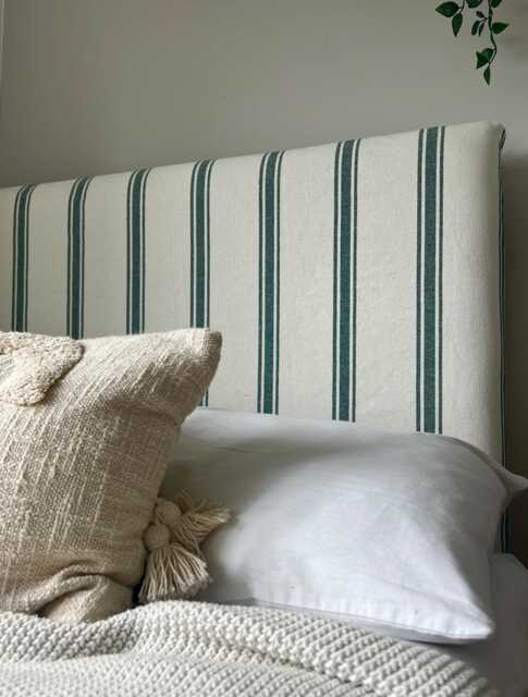 Bespoke Headboard Cover - Green French Stripe. Custom Made To Fit Existing Headboard, See Description For Full Details - image 1