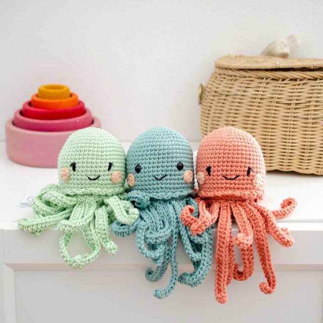 Premature Baby Cuddly Toy/Baby Rattle - Jellyfish/Octopus/Squid/Octopus in Your Choice Of Colors Made From 100% Organic Cotton Customizable - image 1