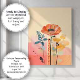 Modern Coral Poppy Floral Botanical Illustration Canvas Wall Art Print Decor Picture Ready To Hang - thumbnail 3
