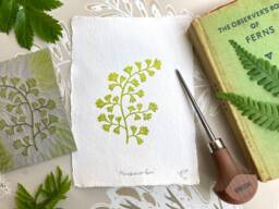 Maidenhair Fern Linocut Print A6 Botanical Wall Art - thumbnail 1