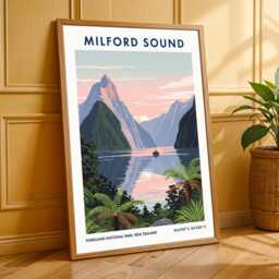 Milford Sound Print Vintage New Zealand Travel Poster - thumbnail 3