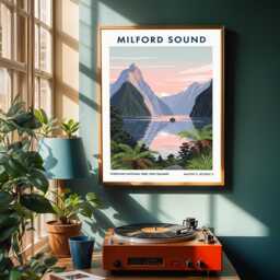 Milford Sound Print Vintage New Zealand Travel Poster - thumbnail 2