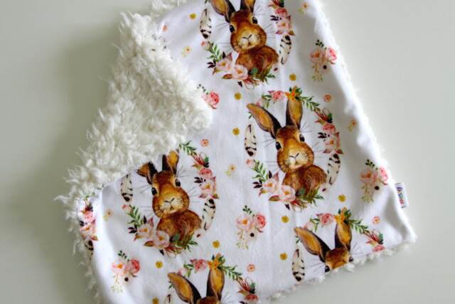 Dream Lovie. Security Blanket. Personalized Lovey. Faux Fur Floral Bunny Portraits. Mini Baby Minky Shower Gift - image 1