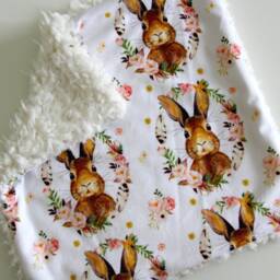 Dream Lovie. Security Blanket. Personalized Lovey. Faux Fur Floral Bunny Portraits. Mini Baby Minky Shower Gift - thumbnail 4
