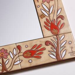 Boho Style Handpainted Ceramic Mirror Wall Art Diy Floral Decor Beige Mosaic Bohemian Coat Rack Mount Square - thumbnail 3