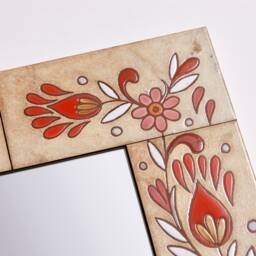 Boho Style Handpainted Ceramic Mirror Wall Art Diy Floral Decor Beige Mosaic Bohemian Coat Rack Mount Square - thumbnail 2
