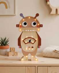Wooden Robot Night Light, Custom Kids Lamp, Birthday Baby Gift, Theme Bedroom, Lamp With Meter, Personalized Gift - thumbnail 1