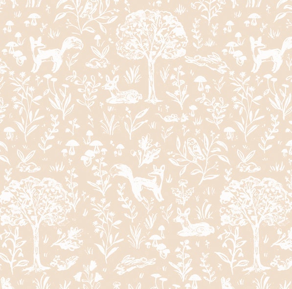Toile Fitted Crib Sheet, Beige Woodland Nursery - image 1