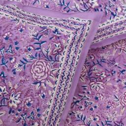 Lilamrita - Hand Block Printed Cotton Bed Cover With Two Pillow Cases, Flat Sheet, King Size, Floral, Ethical, Handcrafted, Pink, Navy, White - thumbnail 4