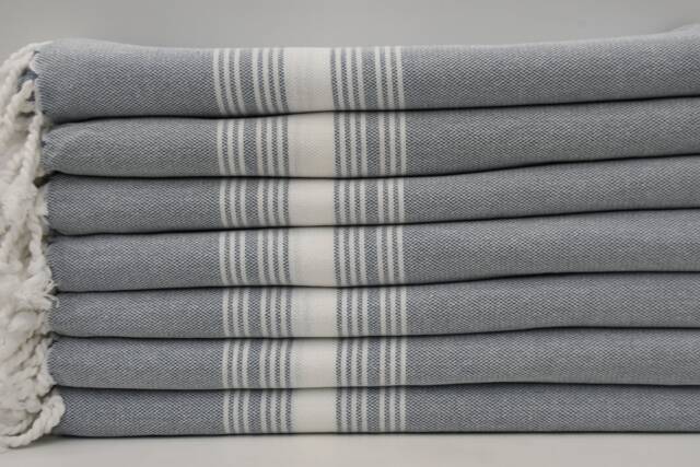 "Navy Blue Towel, White Striped Towel, Turkish Peshtemal, 40""x67" - image 1