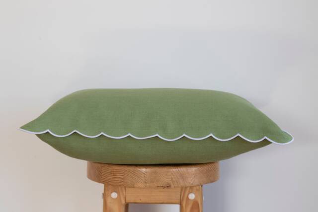 Light Green Lumbar Linen Scalloped Edge Pillow Cover Sizes 16x16'', 12x36'', 14x36 & More - image 1