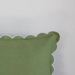 Light Green Lumbar Linen Scalloped Edge Pillow Cover Sizes 16x16'', 12x36'', 14x36 & More - thumbnail 3