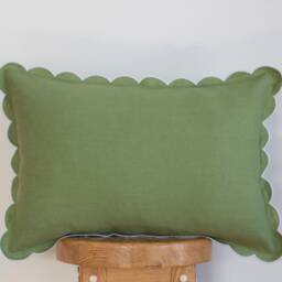 Light Green Lumbar Linen Scalloped Edge Pillow Cover Sizes 16x16'', 12x36'', 14x36 & More - thumbnail 2