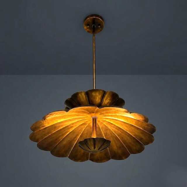 1950S Mid-Century Handmade Brass Flower Pendant Light - Modern Petal Ceiling Fixture For Luxury Home D??cor, Large Bedroom Chandelier - image 1