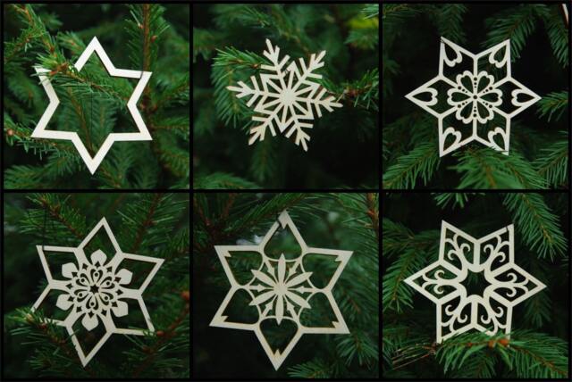 Birch Plywood Christmas Star Ornaments - Set Of 6 Lasercut Decorations - image 1