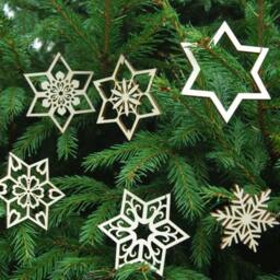 Birch Plywood Christmas Star Ornaments - Set Of 6 Lasercut Decorations - thumbnail 2