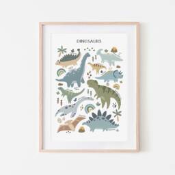Dinosaur Print in Blue, Bedroom Decor, Nursery Print, Scandi Educational Poster, Playroom Prints, Kids Art - thumbnail 3