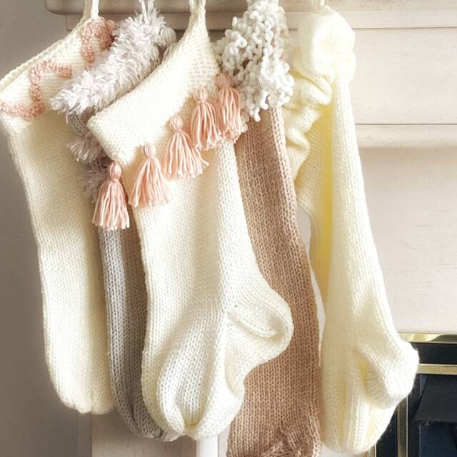 Bohemian Peach Tassel Christmas Stocking, Handmade Neutral Holiday Decor For Eclectic Homes - image 1