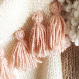 Bohemian Peach Tassel Christmas Stocking, Handmade Neutral Holiday Decor For Eclectic Homes - thumbnail 3