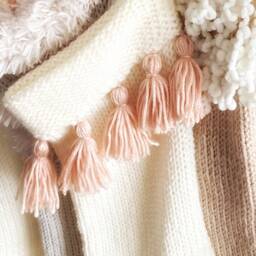 Bohemian Peach Tassel Christmas Stocking, Handmade Neutral Holiday Decor For Eclectic Homes - thumbnail 2