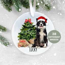 Personalised Black & White Border Collie Christmas Decoration, Ornament, Tree Bauble Pet Lover New Puppy - thumbnail 1