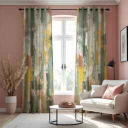 Abstract Green Yellow Curtains, Modern Brushstroke Pattern Drapes, Contemporary Living Room Window Panels, Made To Measure - thumbnail 2