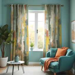 Abstract Green Yellow Curtains, Modern Brushstroke Pattern Drapes, Contemporary Living Room Window Panels, Made To Measure - thumbnail 3