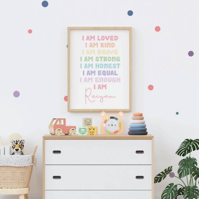 Personalised Kids Bedroom Art Print Kind, Strong, Brave, Loved - image 1