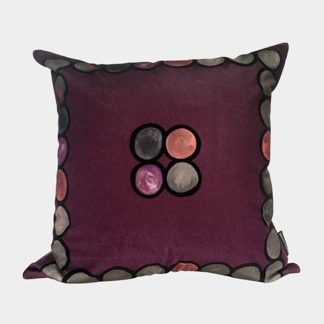 Ombr?? Circle Velvet Cushion, Aubergine + Grey - image 1