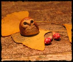 Faery Owl & Mushroom Miniatures Painted Clay - thumbnail 1