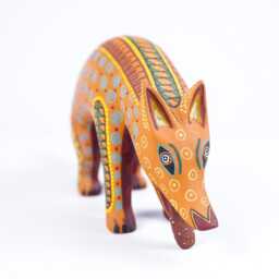 Hand Carved Copal Wood Coyote Alebrije - Painted Oaxaca Folk Art Sculpture - thumbnail 3