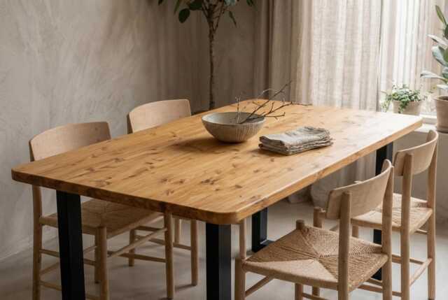 Rounded Corner Dining Table/Solid Wood Kitchen Custom Family Modern Handmade - image 1