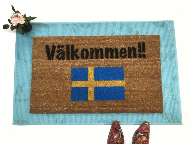 Swedish Doormat - V??lkommen Welcome Mat With Flag - image 1