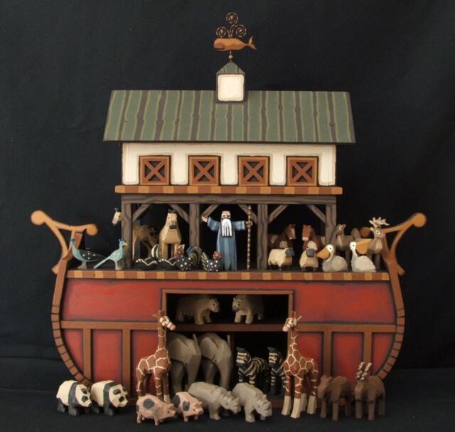 Hand Carved Wood Noah's Ark, Wooden Heirloom Handmade Ark - image 1