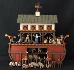 Hand Carved Wood Noah's Ark, Wooden Heirloom Handmade Ark - thumbnail 1