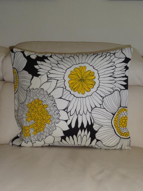 "Floral Print Pillow Cover Black, White & Yellow Accent - 21""x18"