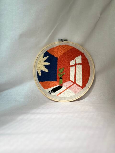 Punch Needle Wall Hanging Retro Modern Textile Art, Plant Decor - image 1