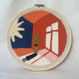 Punch Needle Wall Hanging Retro Modern Textile Art, Plant Decor - thumbnail 4