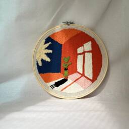 Punch Needle Wall Hanging Retro Modern Textile Art, Plant Decor - thumbnail 2