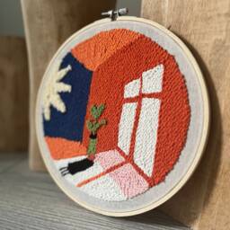 Punch Needle Wall Hanging Retro Modern Textile Art, Plant Decor - thumbnail 3