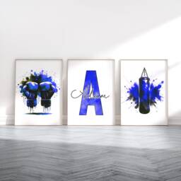 Custom Boxing Wall Art - Set Of 3 Dark Blue Prints - Boys Girls Bedroom Decor Personalised Poster Home Room Posters Print - thumbnail 2
