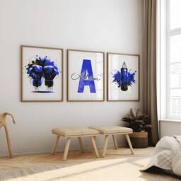Custom Boxing Wall Art - Set Of 3 Dark Blue Prints - Boys Girls Bedroom Decor Personalised Poster Home Room Posters Print - thumbnail 3