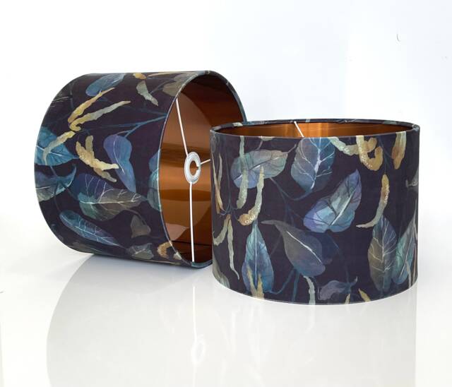 New Luxury Premium Quality Velvet Large Leaf Print On Blue Upholstery Fabric Lamp Shade Pendant Light - image 1