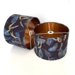 New Luxury Premium Quality Velvet Large Leaf Print On Blue Upholstery Fabric Lamp Shade Pendant Light - thumbnail 3