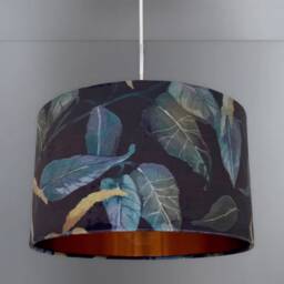 New Luxury Premium Quality Velvet Large Leaf Print On Blue Upholstery Fabric Lamp Shade Pendant Light - thumbnail 2